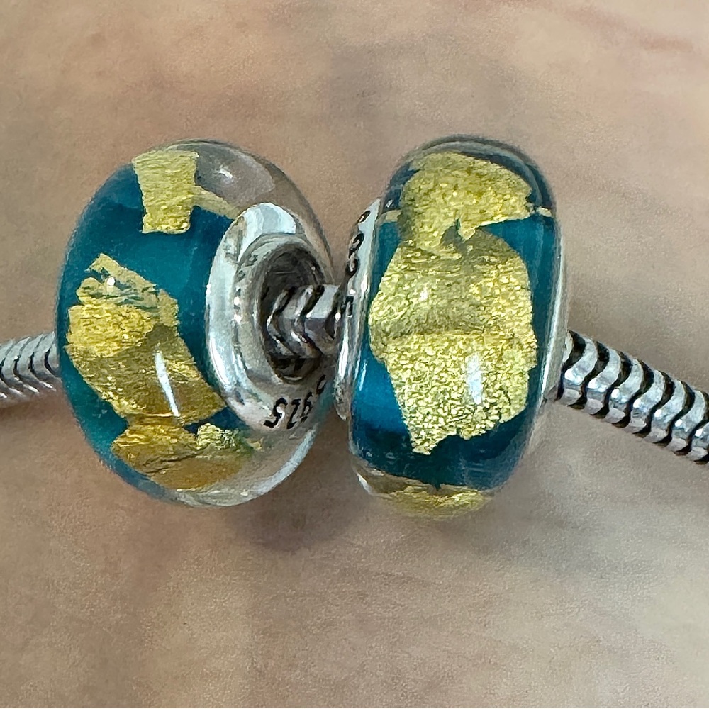 2 charms for Pandora beautiful Ocean Murano 925 Sterling silver cores